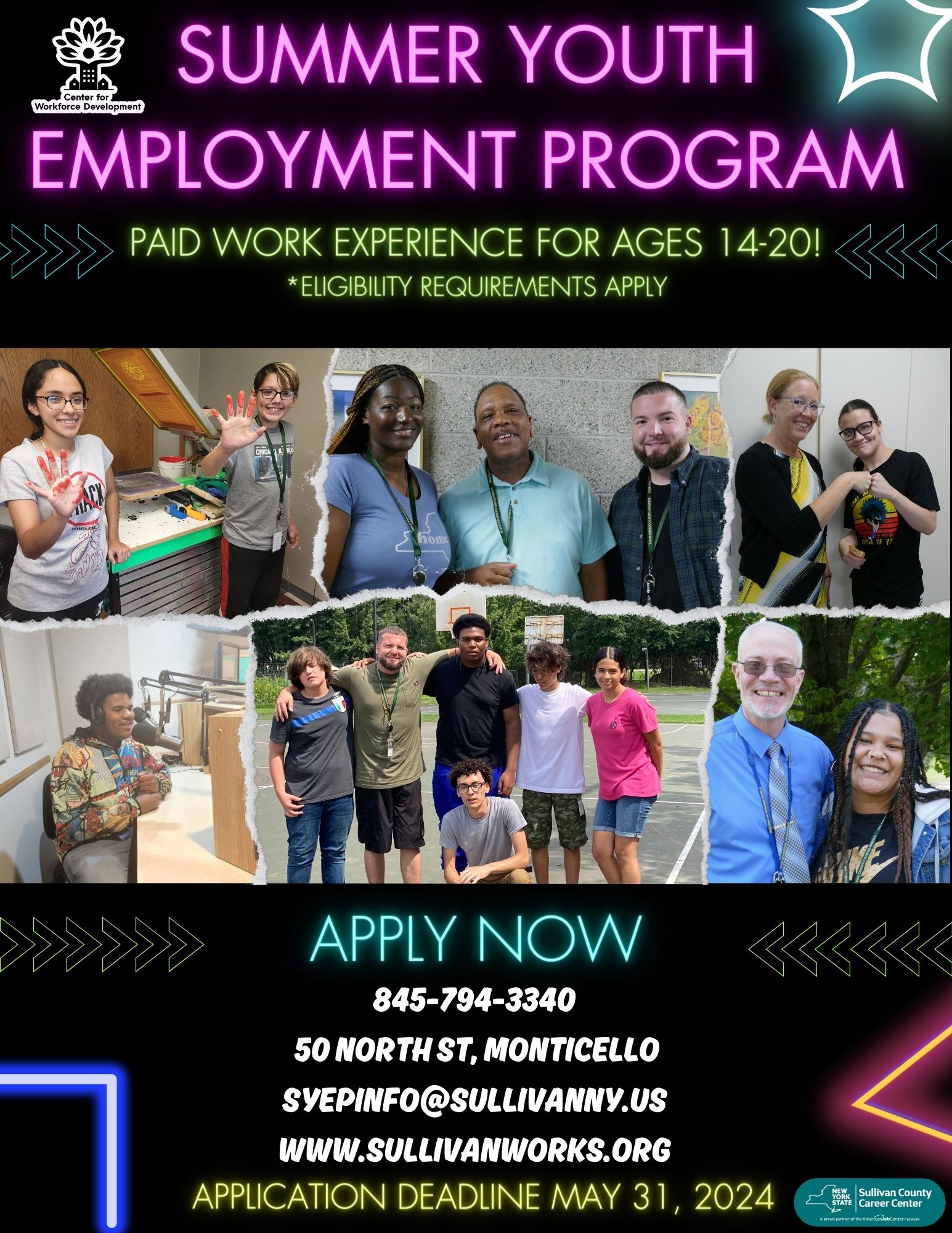 Summer youth employment program applications now accepted! Youth ages 14-20; visit www.sullivanworks.org 
