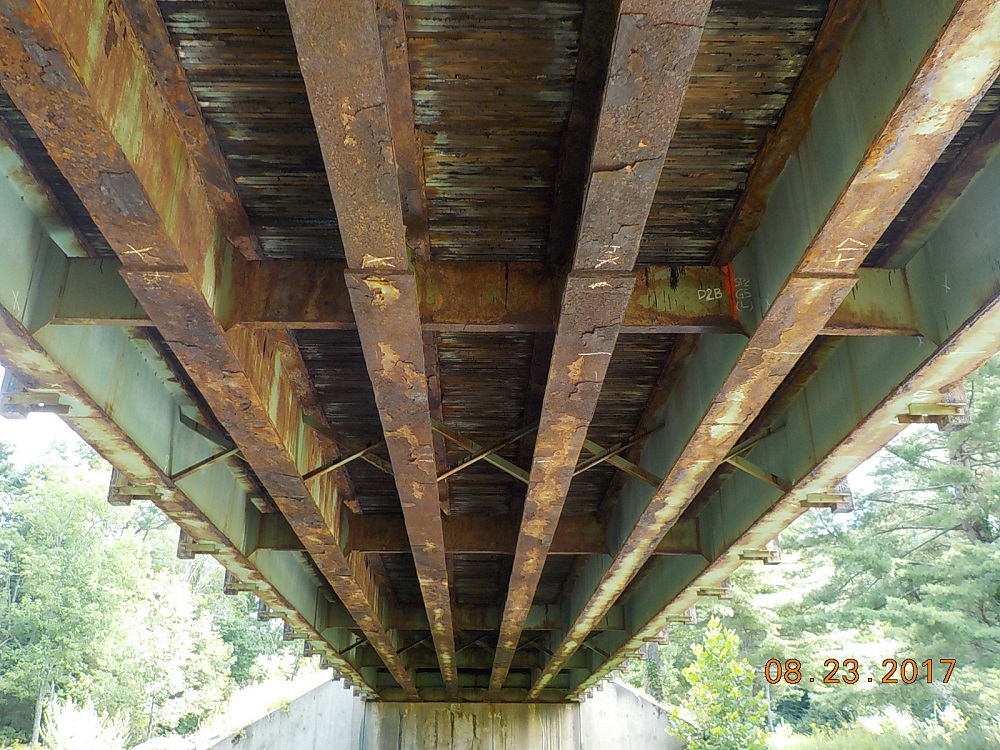 County Bridge 192's rusty underside