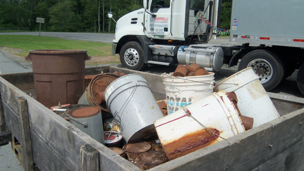 buckets and bins in a trailer