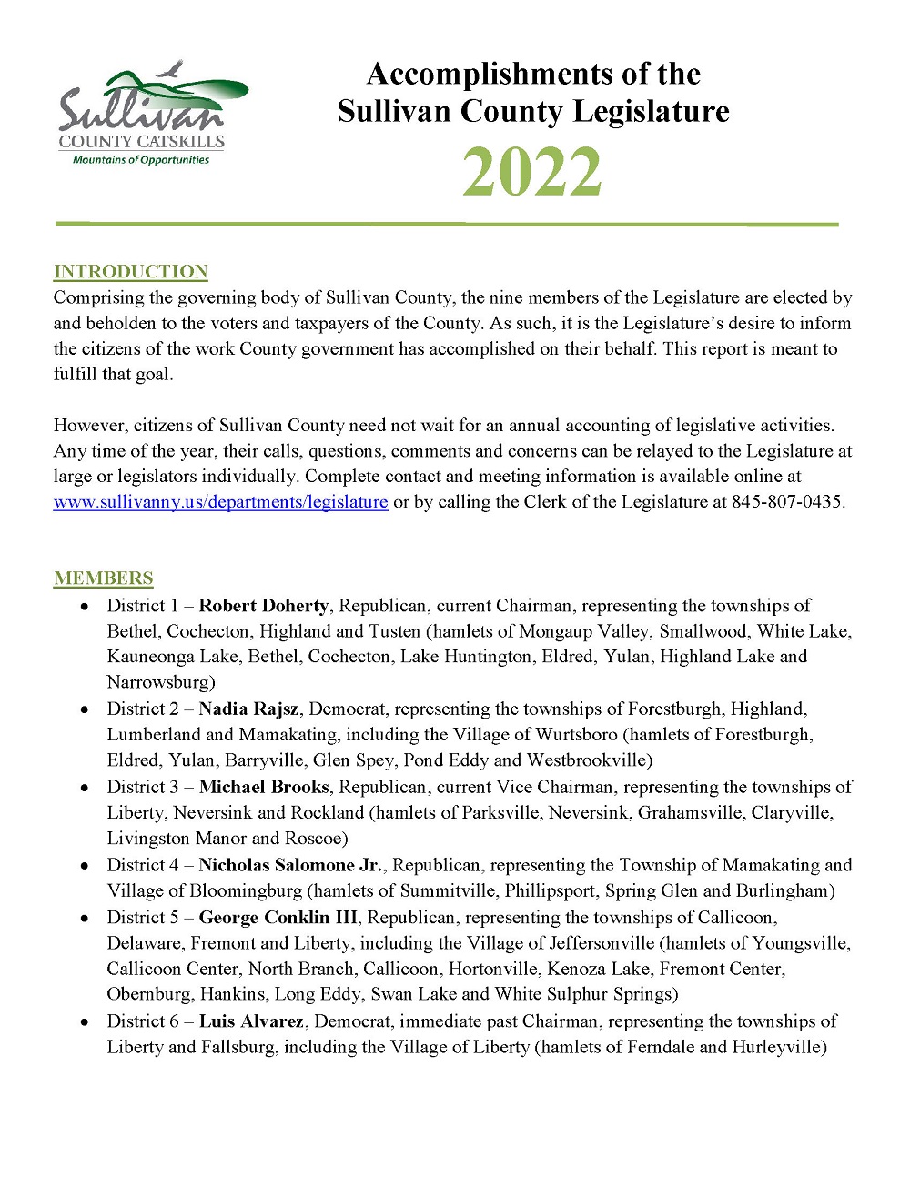 2022 Legislature Accomplishments - Page 1