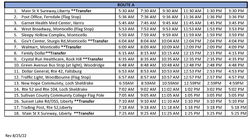 Route A Schedule