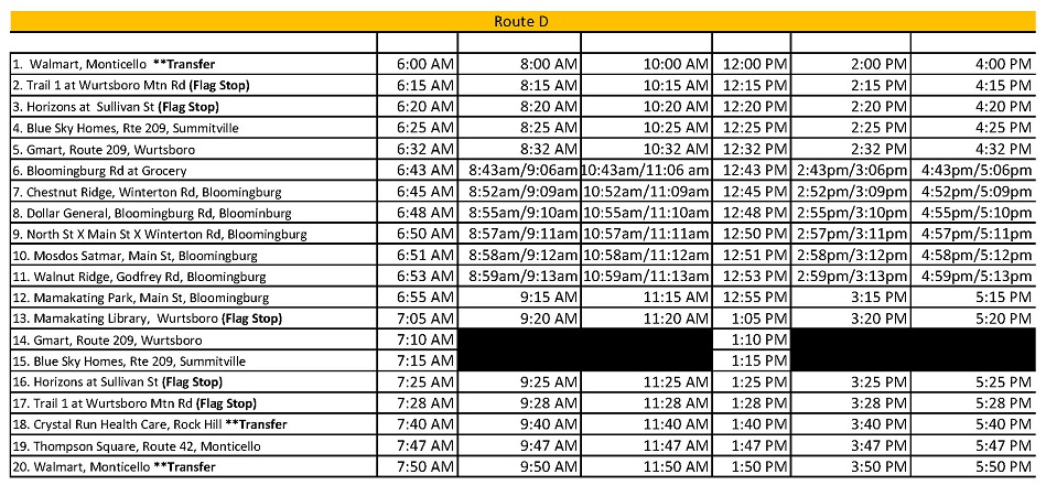 Route D Schedule
