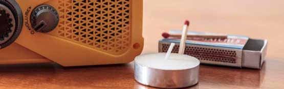 Emergency radio, matches and candle