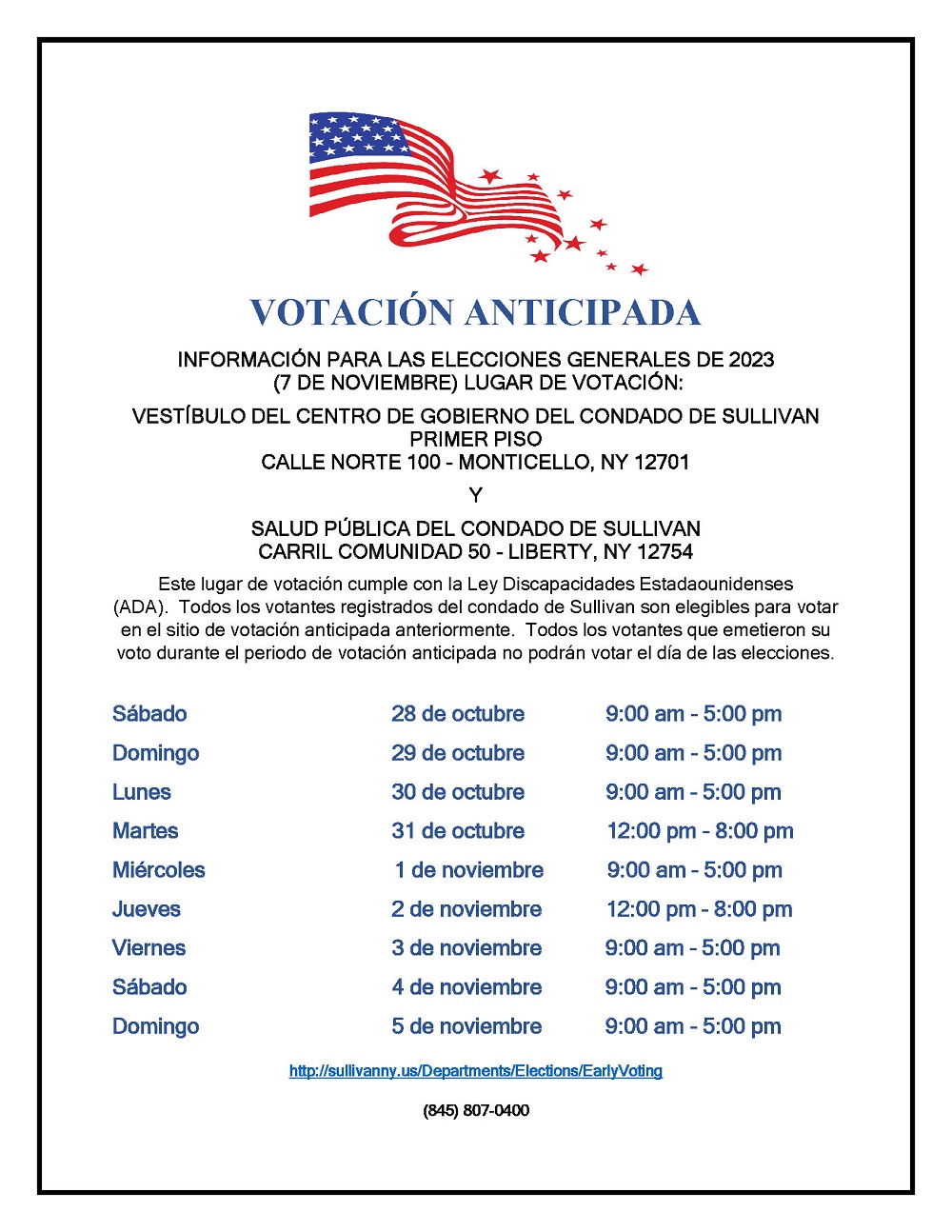 General Election Early Voting Flyer Page 1 - Espanol