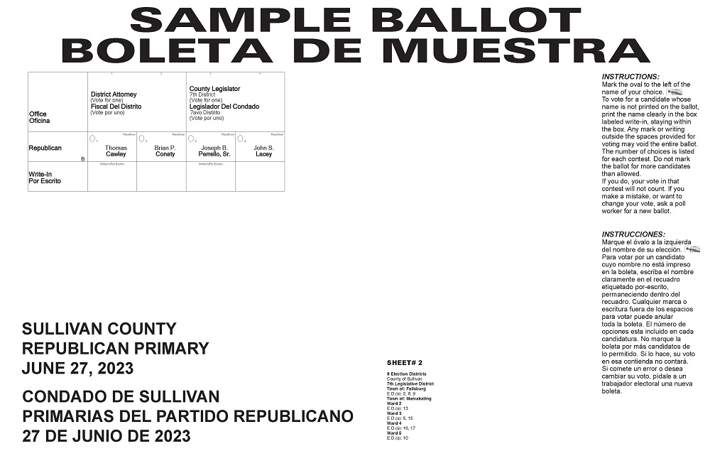 Fallsburg and Mamakating EDs - Primary Election 2023