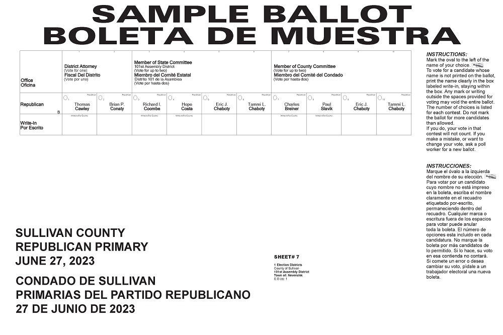 Neversink Election District 1 - Primary Election 2023