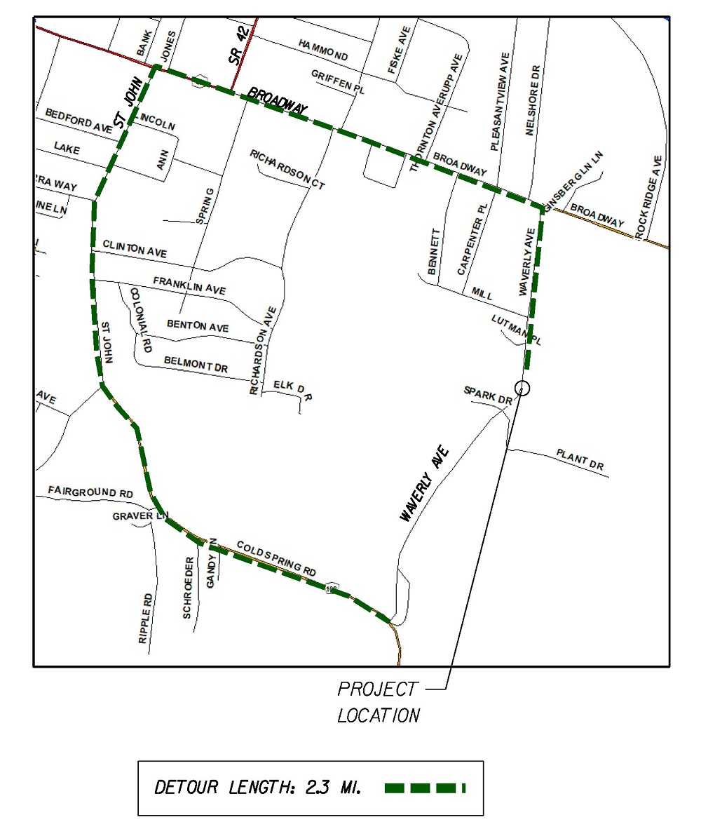 Waverly Avenue Bridge Detour map